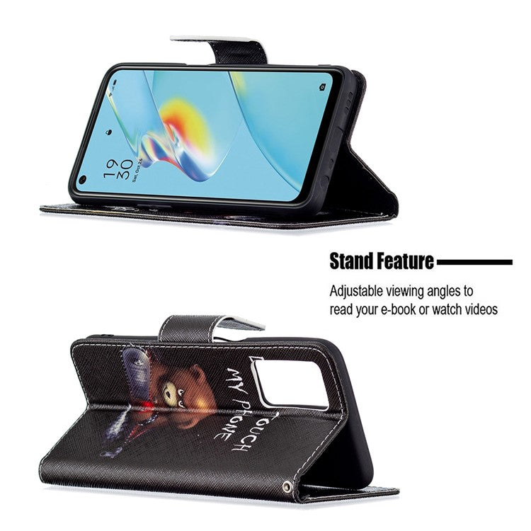 Wallet Design Drop-Resistant Pattern Printing Magnetic Leather Case with Adjustable Stand for Oppo A54 4G / A54s / A16 / A16s / A55 5G - Bear