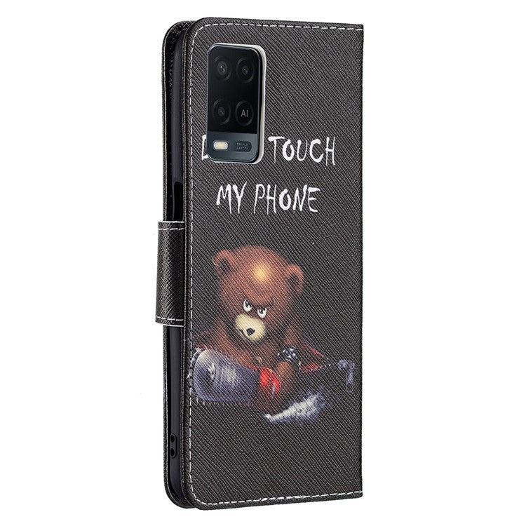 Wallet Design Drop-Resistant Pattern Printing Magnetic Leather Case with Adjustable Stand for Oppo A54 4G / A54s / A16 / A16s / A55 5G - Bear