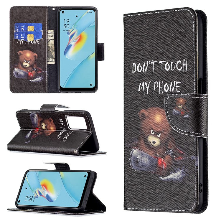 Wallet Design Drop-Resistant Pattern Printing Magnetic Leather Case with Adjustable Stand for Oppo A54 4G / A54s / A16 / A16s / A55 5G - Bear