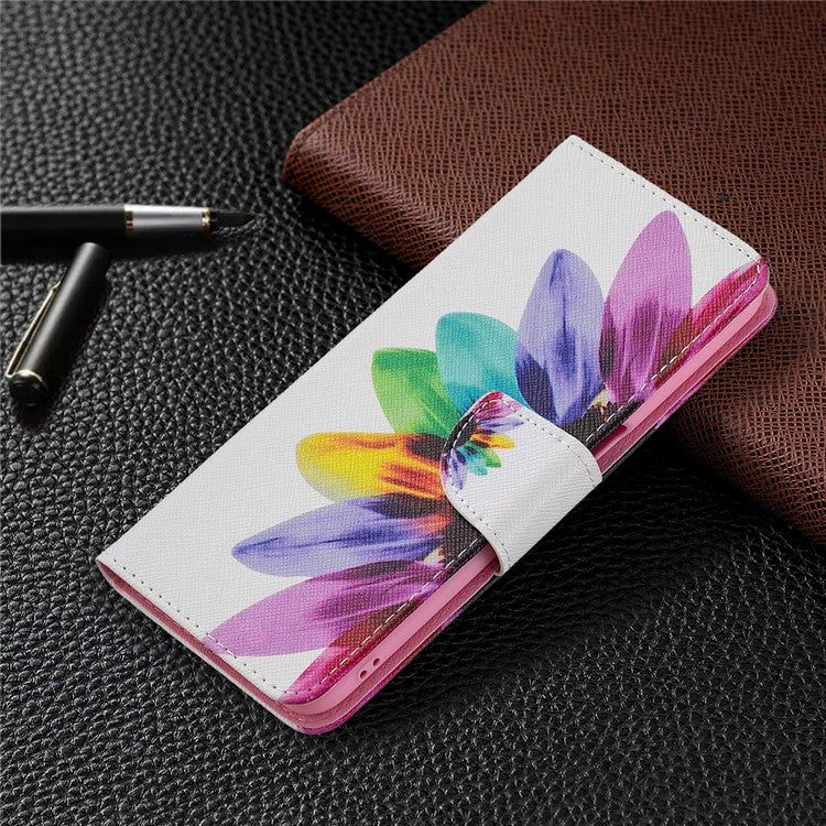 Wallet Design Drop-Resistant Pattern Printing Magnetic Leather Case with Adjustable Stand for Oppo A54 4G / A54s / A16 / A16s / A55 5G - Sunflower