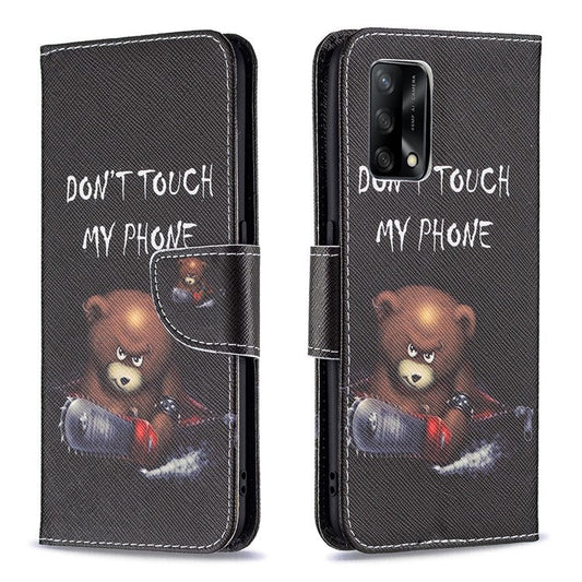Pattern Printing Textured Leather Wallet Stand Case with Magnetic Clasp Closure for Oppo A74 4G/F19 4G - Bear