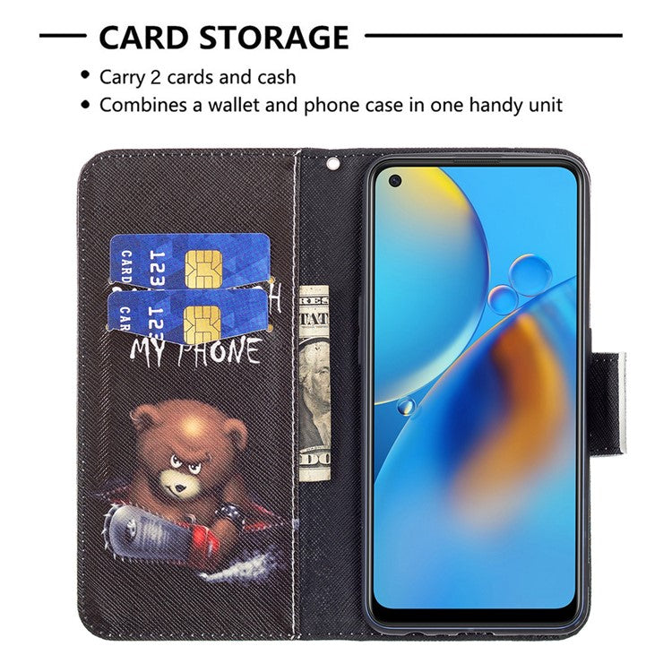 Pattern Printing Textured Leather Wallet Stand Case with Magnetic Clasp Closure for Oppo A74 4G/F19 4G - Bear