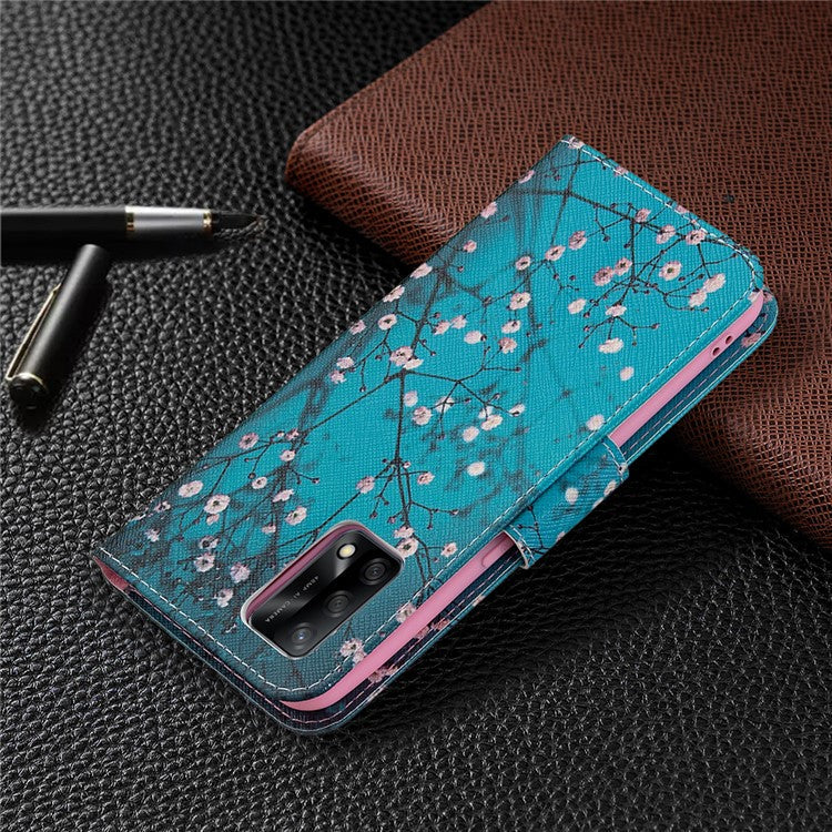 Pattern Printing Textured Leather Wallet Stand Case with Magnetic Clasp Closure for Oppo A74 4G/F19 4G - Wintersweet