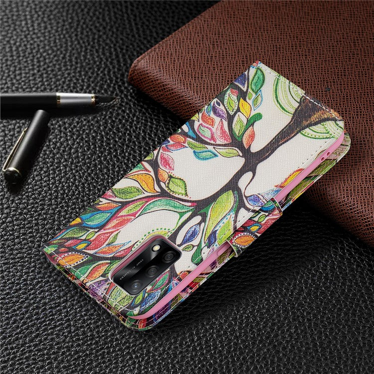 Pattern Printing Textured Leather Wallet Stand Case with Magnetic Clasp Closure for Oppo A74 4G/F19 4G - Life Tree