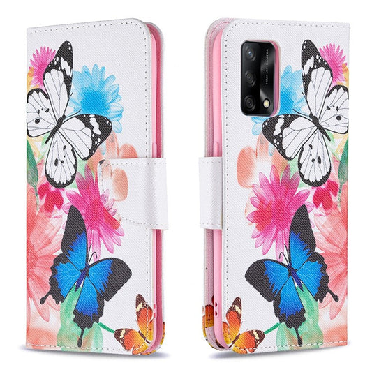 Pattern Printing Textured Leather Wallet Stand Case with Magnetic Clasp Closure for Oppo A74 4G/F19 4G - Vivid Butterflies