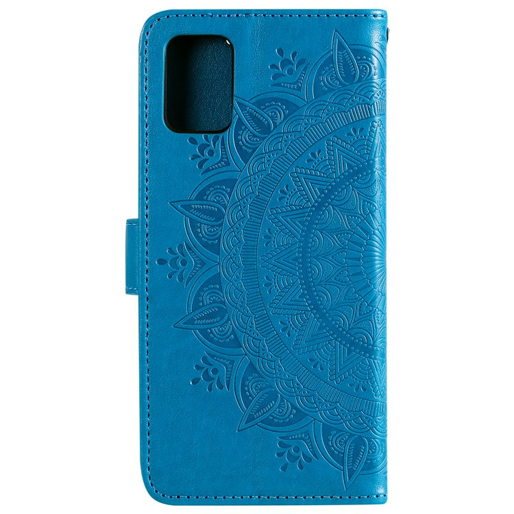 PU Leather Imprinted Mandala Pattern Wallet Stand Case with Strap for Oppo Reno6 Pro 5G (MediaTek) - Black