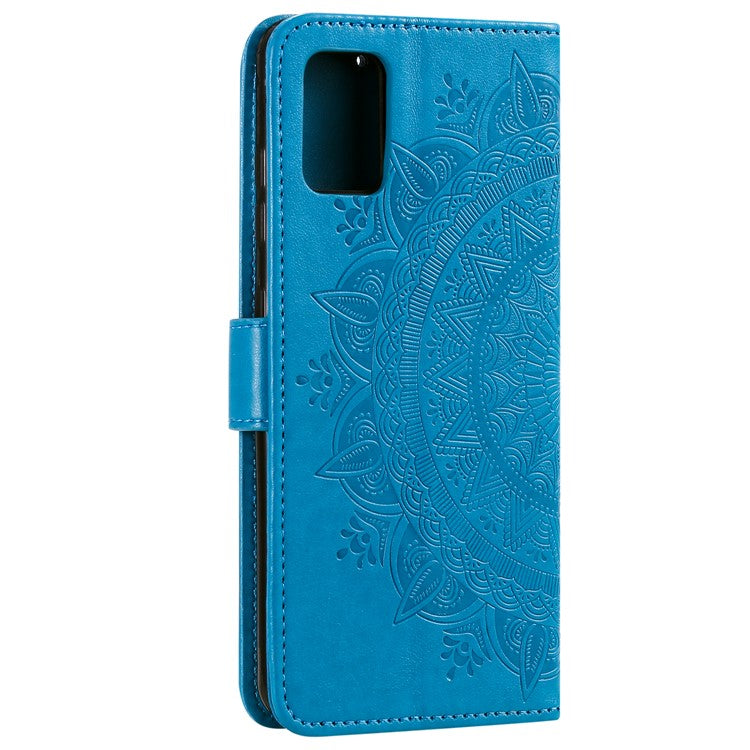PU Leather Imprinted Mandala Pattern Wallet Stand Case with Strap for Oppo Reno6 Pro 5G (MediaTek) - Black