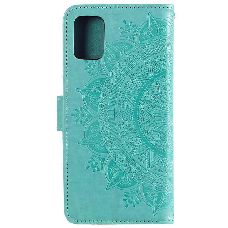 PU Leather Imprinted Mandala Pattern Wallet Stand Case with Strap for Oppo Reno6 Pro 5G (MediaTek) - Green