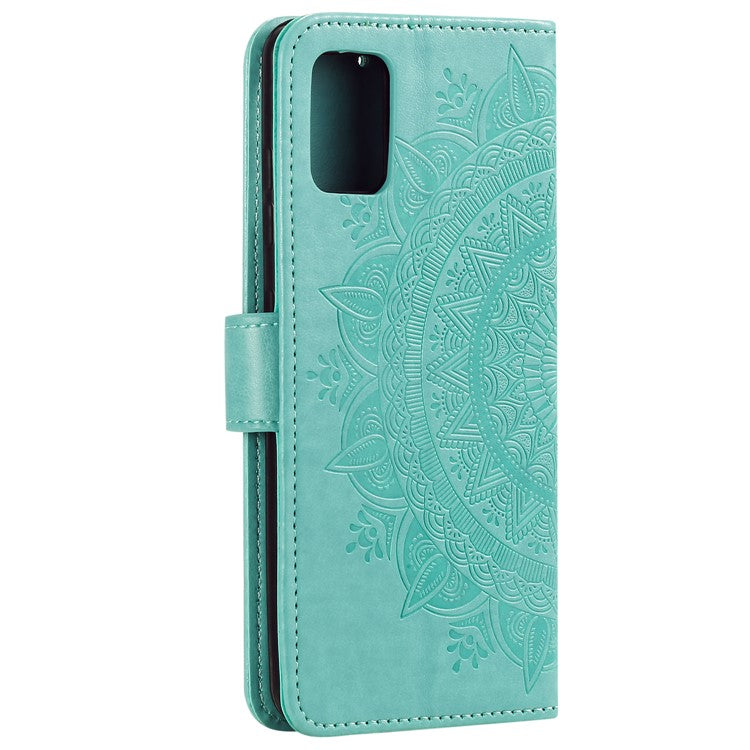 PU Leather Imprinted Mandala Pattern Wallet Stand Case with Strap for Oppo Reno6 Pro 5G (MediaTek) - Green