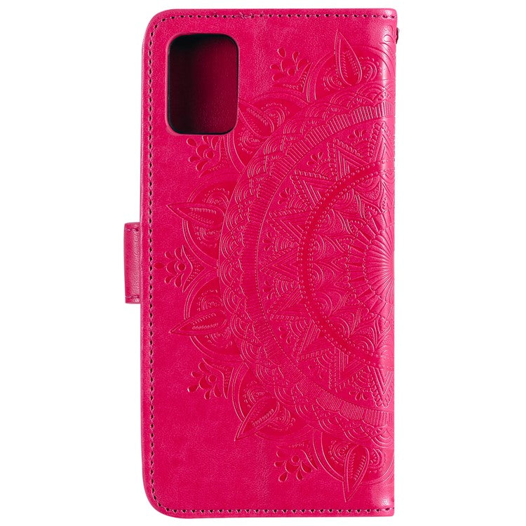 PU Leather Imprinted Mandala Pattern Wallet Stand Case with Strap for Oppo Reno6 Pro 5G (MediaTek) - Red