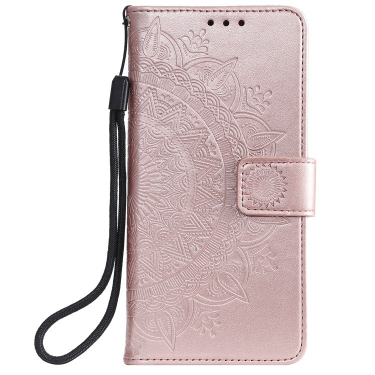 Phone Case Cover PU Leather Imprinted Mandala Pattern Wallet Stand Case for Oppo Reno6 5G - Rose Gold