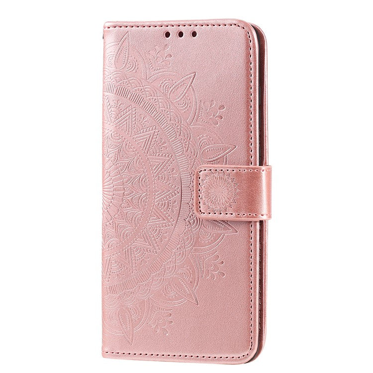 Phone Case Cover PU Leather Imprinted Mandala Pattern Wallet Stand Case for Oppo Reno6 5G - Rose Gold