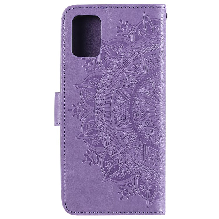 Phone Case Cover PU Leather Imprinted Mandala Pattern Wallet Stand Case for Oppo Reno6 5G - Purple