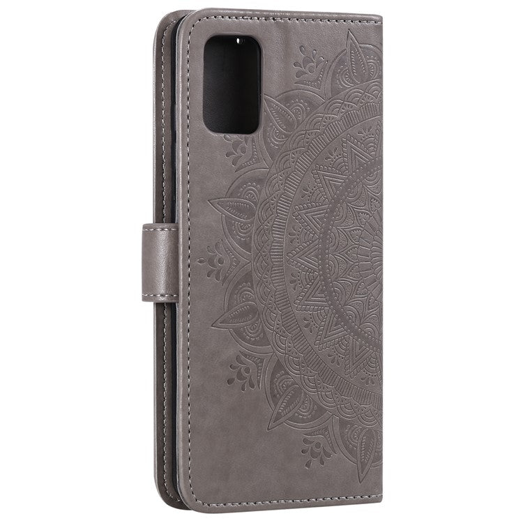 Phone Case Cover PU Leather Imprinted Mandala Pattern Wallet Stand Case for Oppo Reno6 5G - Grey