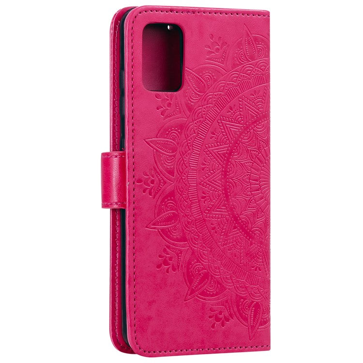 Phone Case Cover PU Leather Imprinted Mandala Pattern Wallet Stand Case for Oppo Reno6 5G - Red