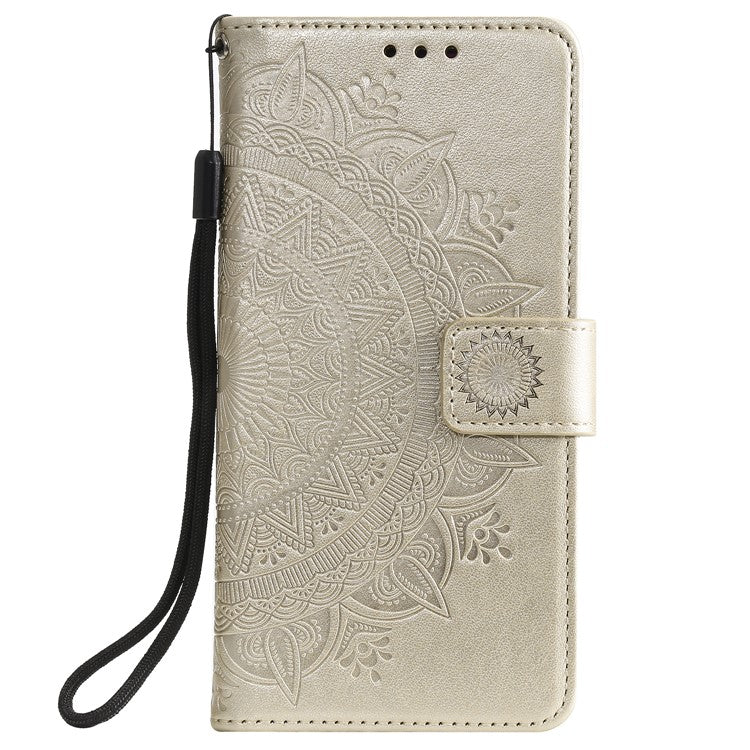 Phone Case Cover PU Leather Imprinted Mandala Pattern Wallet Stand Case for Oppo Reno6 5G - Gold