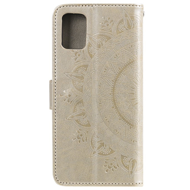 Phone Case Cover PU Leather Imprinted Mandala Pattern Wallet Stand Case for Oppo Reno6 5G - Gold