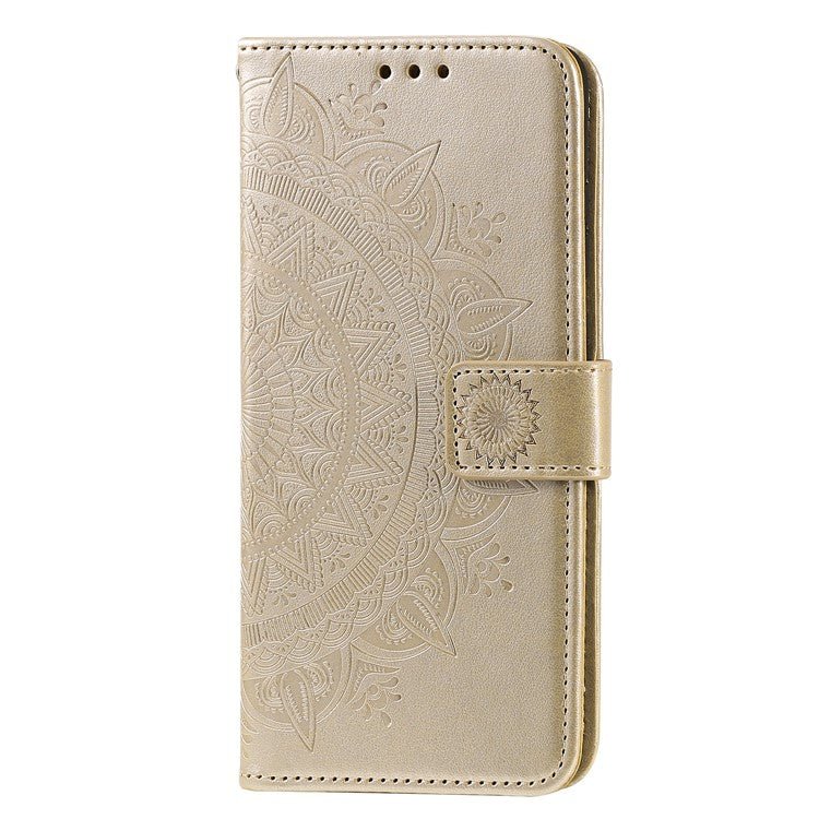Phone Case Cover PU Leather Imprinted Mandala Pattern Wallet Stand Case for Oppo Reno6 5G - Gold