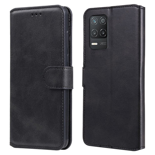 Wallet Stand Design Full Body Protection PU Leather Phone Case Cover for Realme 8 5G/V13 5G/Narzo 30 5G - Black