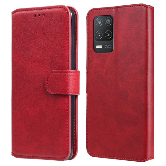 Wallet Stand Design Full Body Protection PU Leather Phone Case Cover for Realme 8 5G/V13 5G/Narzo 30 5G - Red