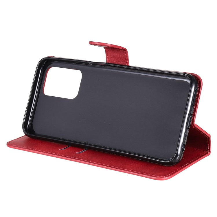 Wallet Stand Design Full Body Protection PU Leather Phone Case Cover for Realme 8 5G/V13 5G/Narzo 30 5G - Red