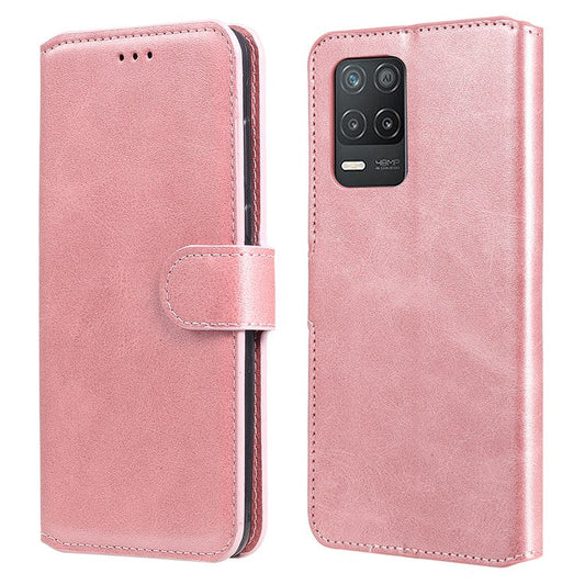 Wallet Stand Design Full Body Protection PU Leather Phone Case Cover for Realme 8 5G/V13 5G/Narzo 30 5G - Rose Gold