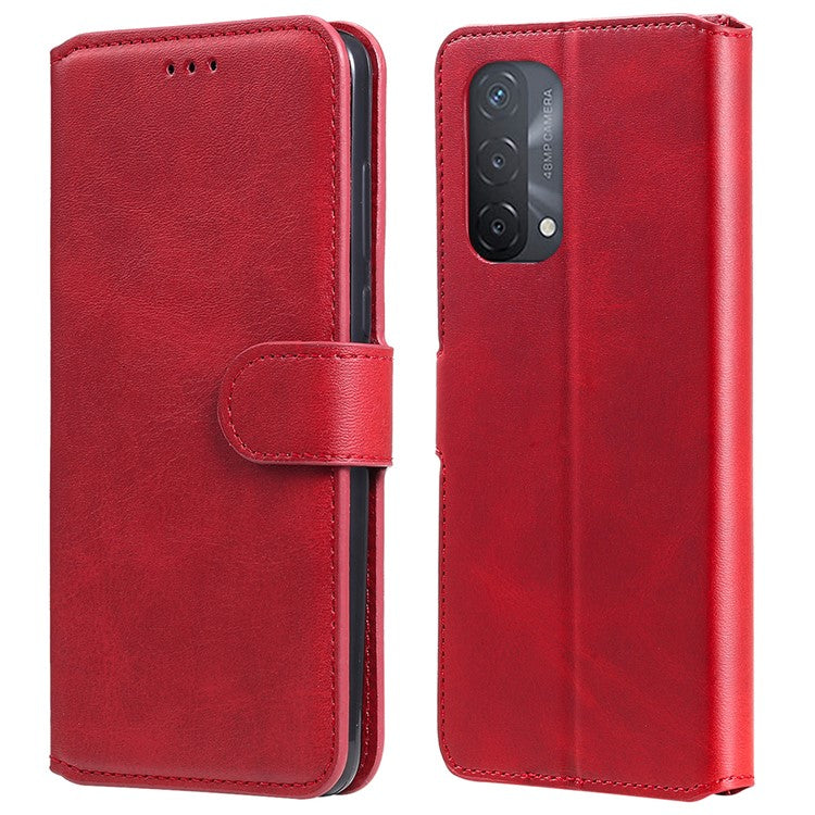 Fine Quality Wallet Stand Classic Style Flip Leather Phone Case for Oppo A93 5G/A74 5G/A54 5G - Red