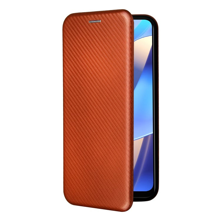 Magnetic Carbon Fiber Texture Design PU Leather Case with Card Slots and Ring Strap for Oppo A16/A16s/A54s - Orange