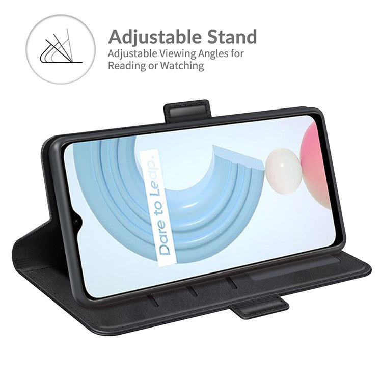 Well-protected Folio Flip Magnetic Clasp Closure Leather Case with Stand for Realme C21Y - Black