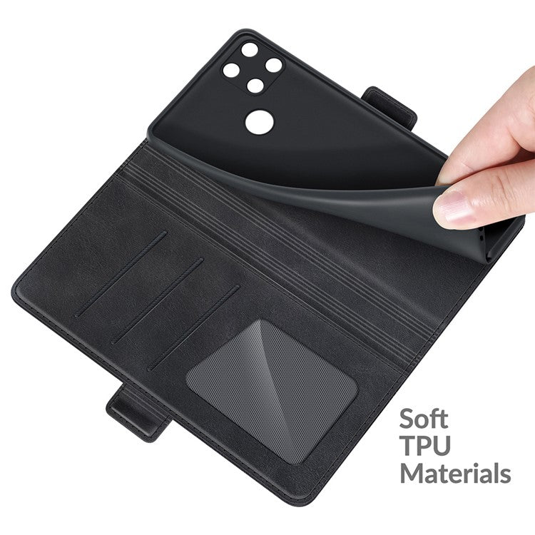 Well-protected Folio Flip Magnetic Clasp Closure Leather Case with Stand for Realme C21Y - Black