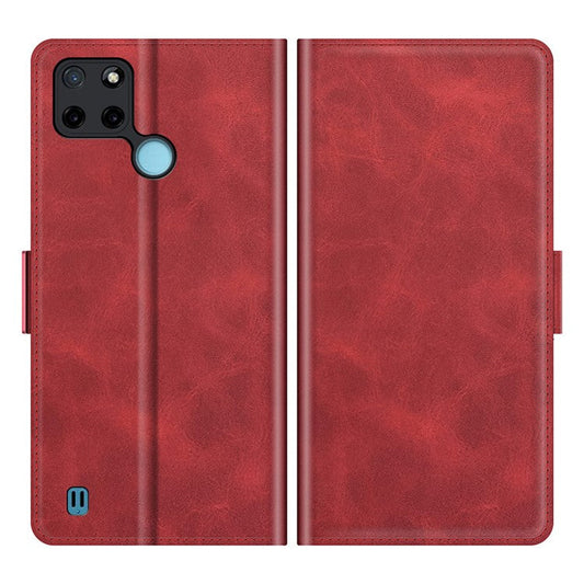 Well-protected Folio Flip Magnetic Clasp Closure Leather Case with Stand for Realme C21Y - Red