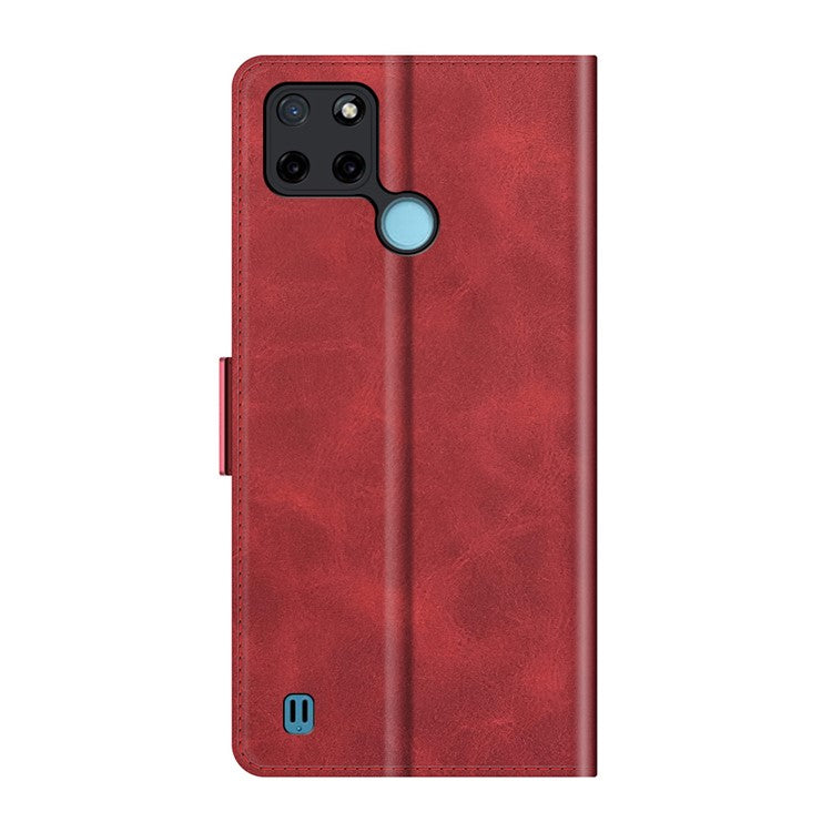Well-protected Folio Flip Magnetic Clasp Closure Leather Case with Stand for Realme C21Y - Red