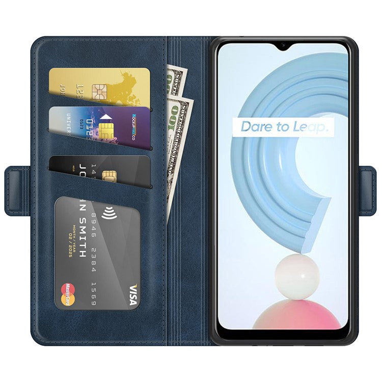 Well-protected Folio Flip Magnetic Clasp Closure Leather Case with Stand for Realme C21Y - Blue