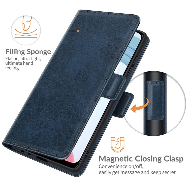 Well-protected Folio Flip Magnetic Clasp Closure Leather Case with Stand for Realme C21Y - Blue