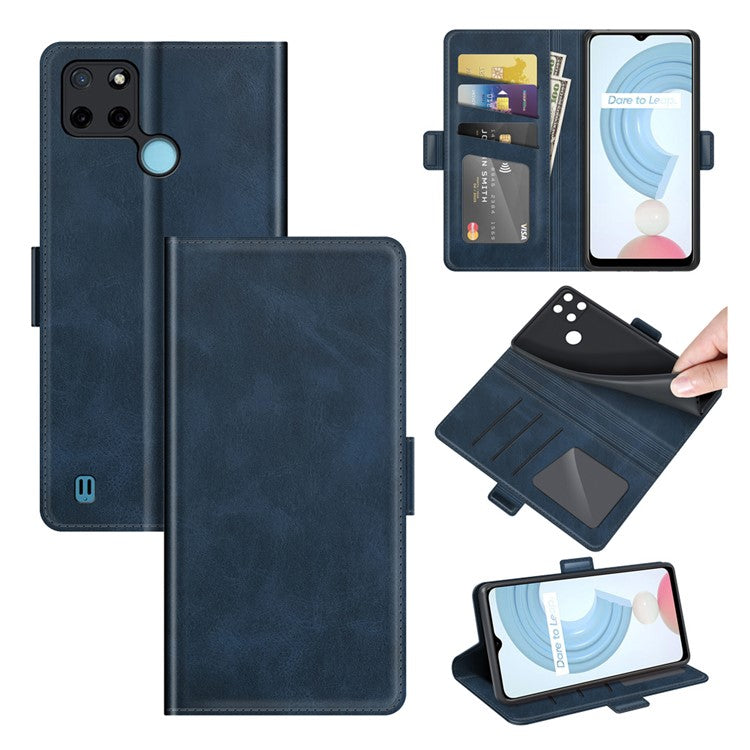 Well-protected Folio Flip Magnetic Clasp Closure Leather Case with Stand for Realme C21Y - Blue