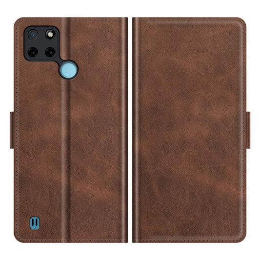 Well-protected Folio Flip Magnetic Clasp Closure Leather Case with Stand for Realme C21Y - Coffee