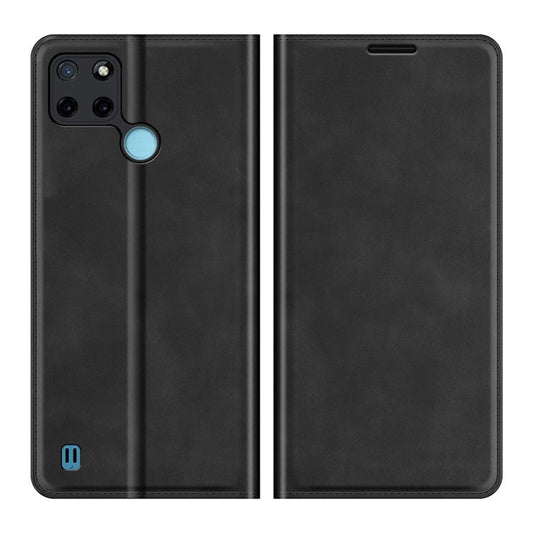 Auto-absorbed Skin-touch Feel Wallet Design Leather Cover Stand Case for Realme C21Y - Black