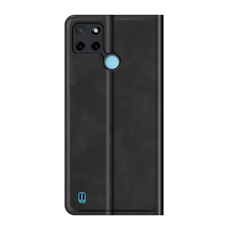 Auto-absorbed Skin-touch Feel Wallet Design Leather Cover Stand Case for Realme C21Y - Black