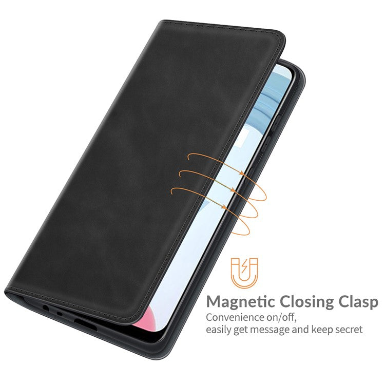 Auto-absorbed Skin-touch Feel Wallet Design Leather Cover Stand Case for Realme C21Y - Black
