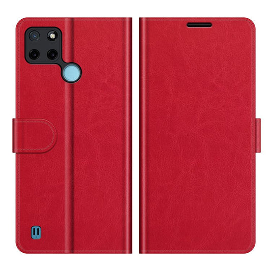 Crazy Horse Texture Folio Flip Leather Wallet Protective Case for Realme C21Y - Red