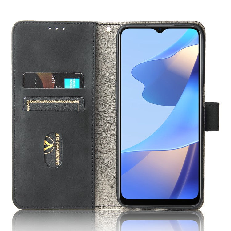 Skin-Touch PU Leather Flip Folio Stand Magnetic Suction Strong Closure Wallet Phone Case for Oppo A16 / A53s 5G / A55 5G - Black