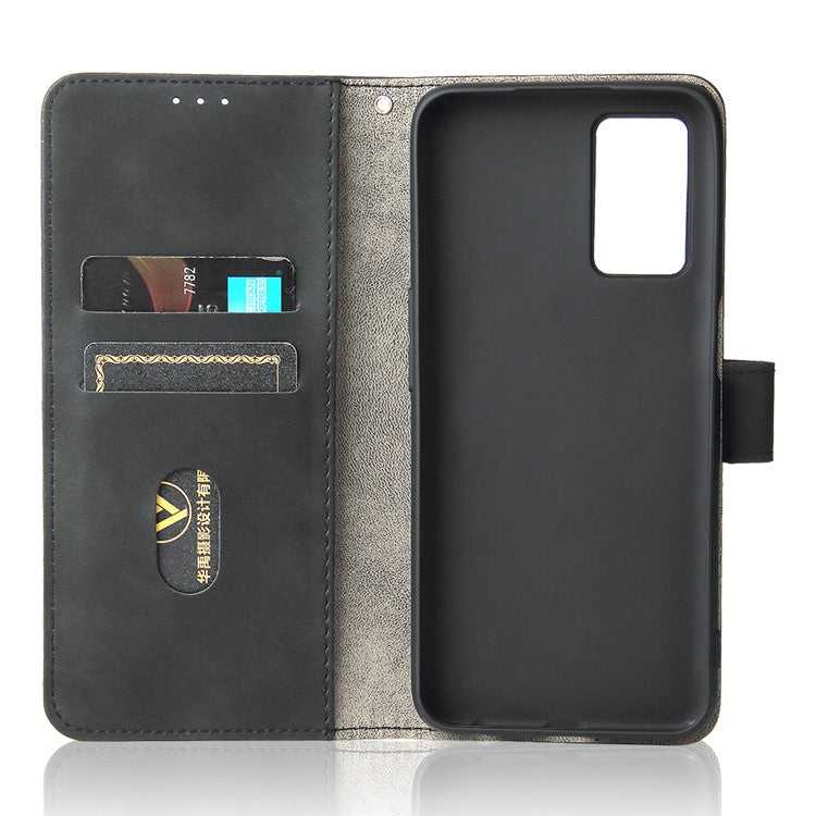 Skin-Touch PU Leather Flip Folio Stand Magnetic Suction Strong Closure Wallet Phone Case for Oppo A16 / A53s 5G / A55 5G - Black