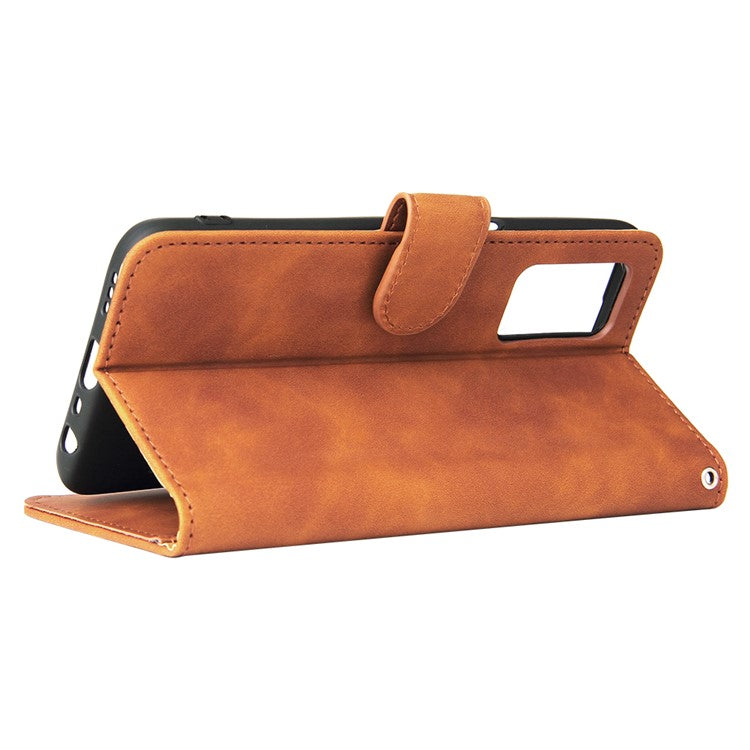 Skin-Touch PU Leather Flip Folio Stand Magnetic Suction Strong Closure Wallet Phone Case for Oppo A16 / A53s 5G / A55 5G - Brown
