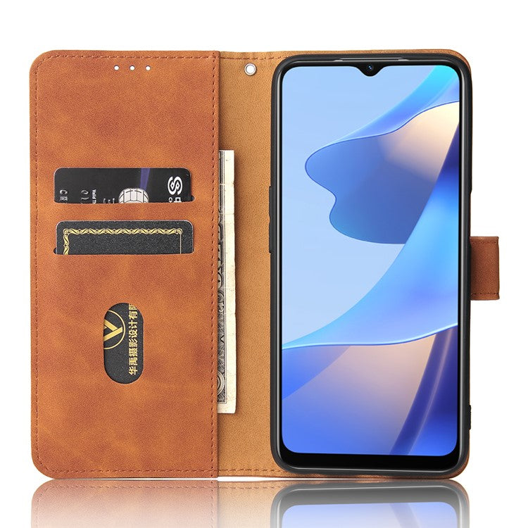 Skin-Touch PU Leather Flip Folio Stand Magnetic Suction Strong Closure Wallet Phone Case for Oppo A16 / A53s 5G / A55 5G - Brown