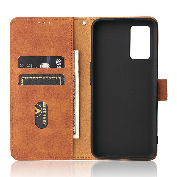 Skin-Touch PU Leather Flip Folio Stand Magnetic Suction Strong Closure Wallet Phone Case for Oppo A16 / A53s 5G / A55 5G - Brown