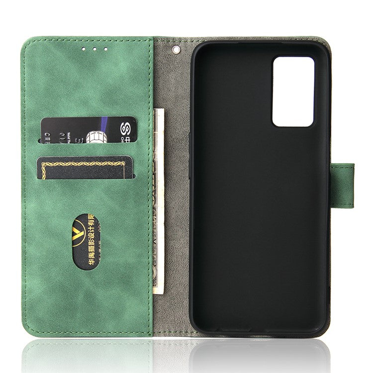 Skin-Touch PU Leather Flip Folio Stand Magnetic Suction Strong Closure Wallet Phone Case for Oppo A16 / A53s 5G / A55 5G - Green