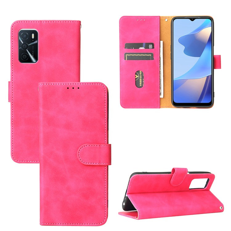 Skin-Touch PU Leather Flip Folio Stand Magnetic Suction Strong Closure Wallet Phone Case for Oppo A16 / A53s 5G / A55 5G - Rose