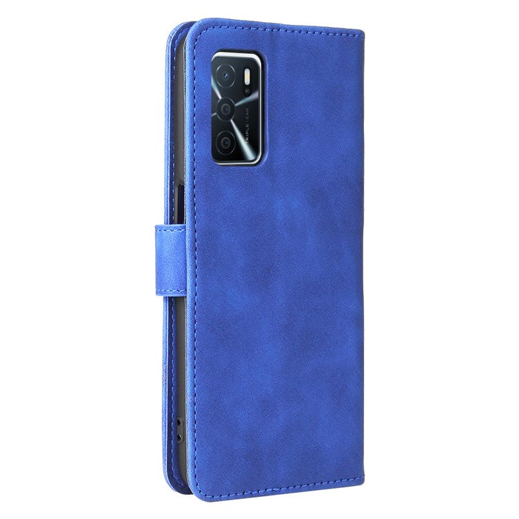 Skin-Touch PU Leather Flip Folio Stand Magnetic Suction Strong Closure Wallet Phone Case for Oppo A16 / A53s 5G / A55 5G - Blue
