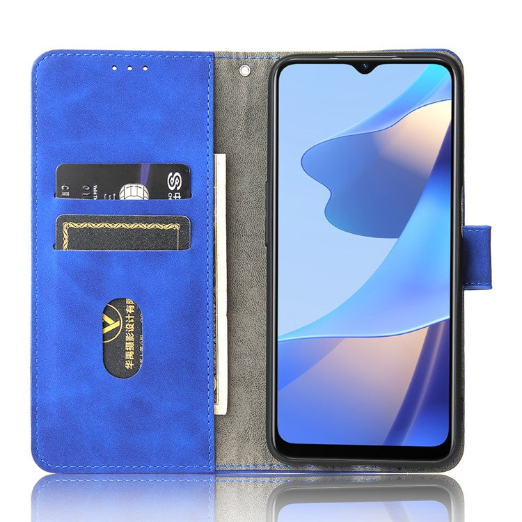 Skin-Touch PU Leather Flip Folio Stand Magnetic Suction Strong Closure Wallet Phone Case for Oppo A16 / A53s 5G / A55 5G - Blue