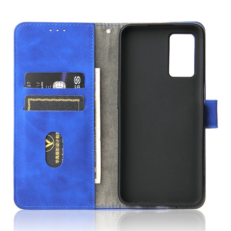 Skin-Touch PU Leather Flip Folio Stand Magnetic Suction Strong Closure Wallet Phone Case for Oppo A16 / A53s 5G / A55 5G - Blue